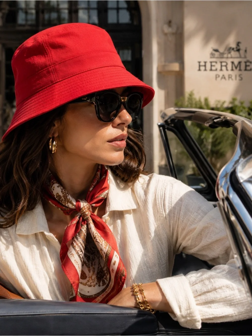 Hermès Paris Motsch Pour Hermès Red Bucket Hat Size 57 New Made in France Rare